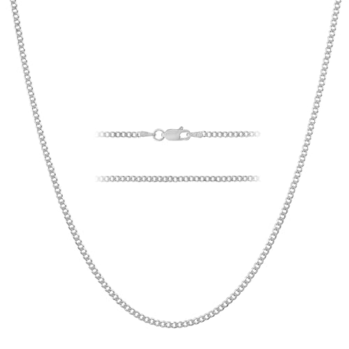 KISPER Italian Solid 925 Sterling Silver Diamond Cut 1.75MM, 2.5mm Curb Cuban Link Chain Necklace - for Men & Women with Lobster Clasp - Made in Italy