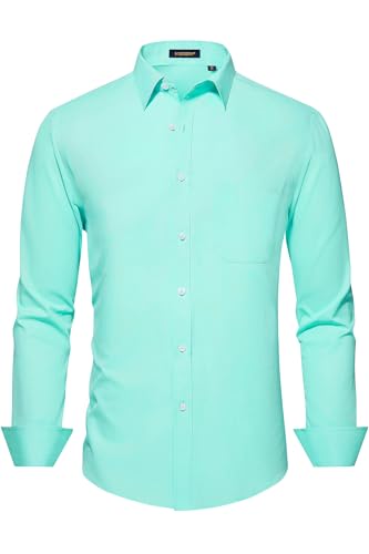 mens seafoam green dress shirt Lroveb Mens Dress Shirts Non Ironing Elastic Men's Long Sleeved Shirt Lapel Solid Color Button Shirt Mint Green