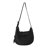 Hattba Damen-Schultertasche aus Segeltuch, lässige Umhängetasche, einfarbig, für Studenten, Schultasche, großes Fassungsvermögen, Schwarz