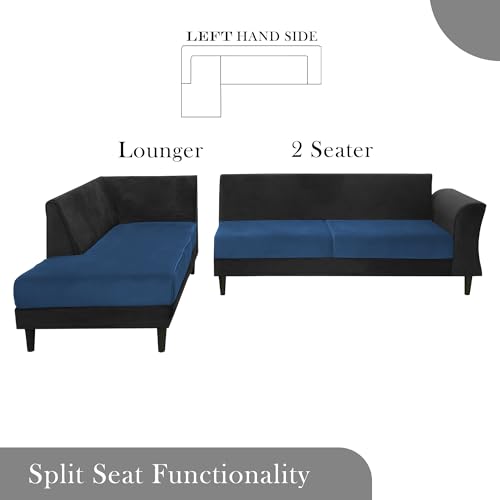 Image of Gratly LHS 4 Seater L Shape Sofa Set for Living Room (Blue Black Colour) Premium Fabric Sofa