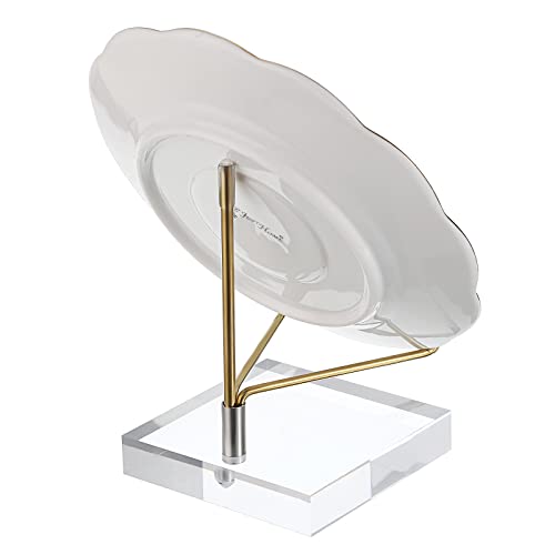 Hipiwe Clear Acrylic Display Stand Holder With Adjustable Metal Arms Display Easel Stands For Gemstones Fossils Minerals Agate Slabs Plates Crystals Saucers Collectibles, 3.1X3.1X4.5 Inch #TOP6