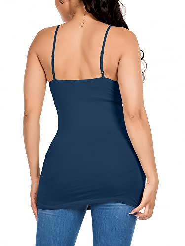 Image of Long Cotton Camisole Tank Tops for Women | Basic Braless Layering Tops with Adjustable Spaghetti Straps