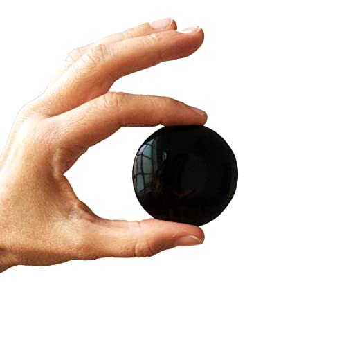 SATIA HARA - Black Obsidian mirror disc - healing stone - 5cm diameter - sun visor - healing protection energy cleaning - handmade in Mexico
