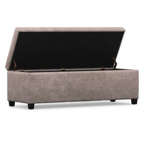 Image of SIMPLIHOME Avalon 48 inch Wide Vegan Leather Storage Ottoman in Grey