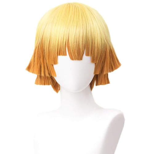 LABEAUTÉ Zenitsu Anime Short Cosplay Wig Halloween Wig Character Cosplay Clothes for Demon Slayer: Kimetsu no Yaiba (Yellow Zenitsu)