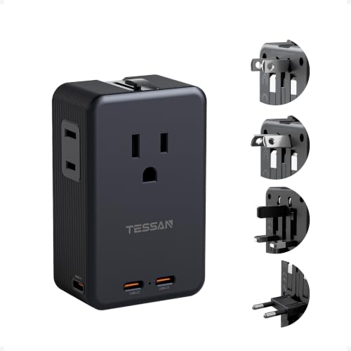 Image of TESSAN Universal Travel Adapter 70W, Ultra Thin International Power Adapter | 3 USB C 1 USB A, Worldwide Plug Adaptor for USA to Europe UK Italy Ireland Australian France Iceland Germany, Type C G A I
