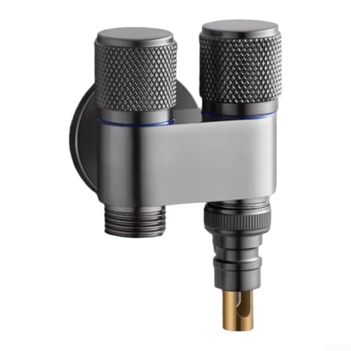 Válvula de ángulo de agua de doble salida, válvulas en ángulo de triple conexión, divisor de regulación de flujo para dos líneas de agua separadas (B-gris)