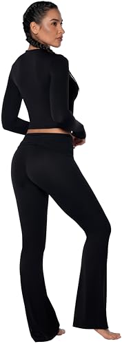 Sunzel Two Piece Sets for Women Long Sleeve Crop Top and Fold Over Flare Pant Casual Pajamas Outfits for Lounge4