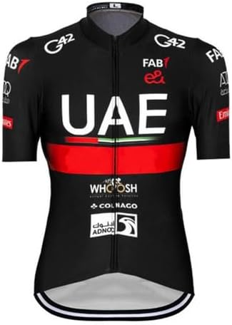 Pro Team UAE Black Cycling Jersey for Men,Short Sleeve Quick Dry Bike Shirt