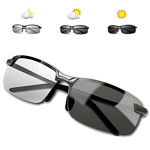 Image of Men's Fashion Polarized Photochromic Sunglasses for Day and Night,UV 400 Clear Vision for Driving Cycling Outdoor