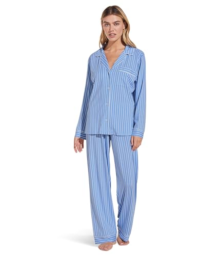 Eberjey Gisele Printed - The Long PJ Set Nordic Stripes Vista/Blue Ivory XS