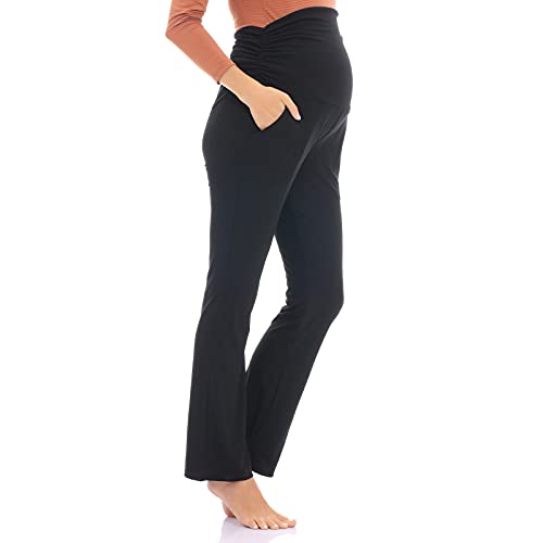 Bearsland Womenâ€™s Maternity Casual Pants Stretchy Lounge Trousers with Pockets,Black,M