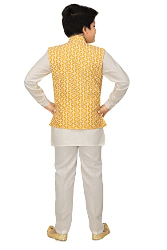 AHHAAAA Kids Ethnic Chikankari Waistcoat Kurta and Pajama Set For Boys 4812