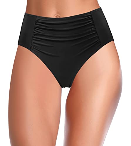SHEKINI Damen Bikini Hose Bauchweg Bikinihose High Waist Badeshorts Schwarz...