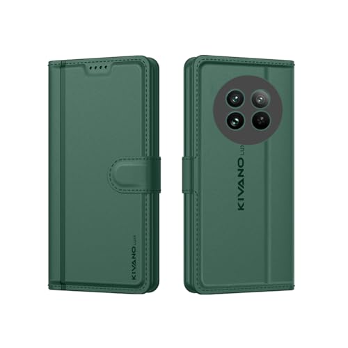 Image of KIVANO LUXE Compatible for Realme 13 Pro 5G / Realme 13 Pro Plus 5G Luxury Handmade Leather Magnetic Flip Folio Case | Card Holder & Kickstand | Slim Protective Cover | Unisex - Green