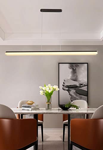 Suspension LED dimmable 120cm noire avec télécommande pour salle à manger