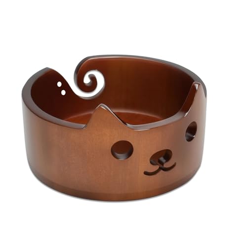 Wooden Cat Yarn Bowl, Large Polished Crochet Bowl Accessories for Knitting and Crocheting...