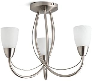 LITECRAFT Semi Flush Madrid Decorative Arm Ceiling Light Satin Nickel Lamp with Frosted Glass Shades (Satin Nickel, 3 Light)