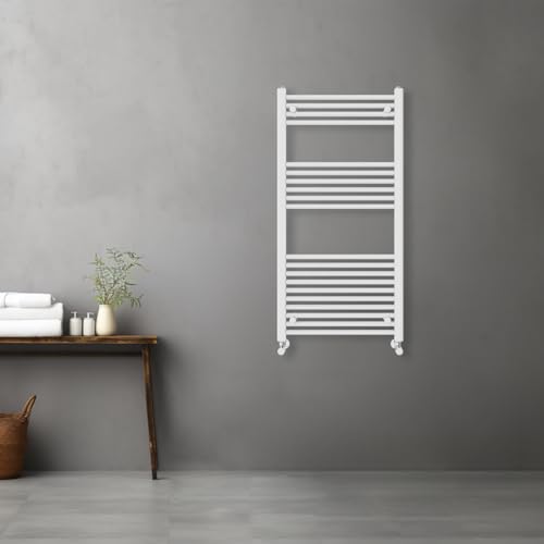 Warmehaus Contemporary Straight Heated Bathroom Towel Rail Radiator Rad - 1200x600mm - White