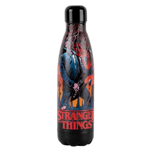 Konix Stranger Things Botella isotérmica - Acero inoxidable - 500 ml - Diseño Hellfire Guitar - Negro