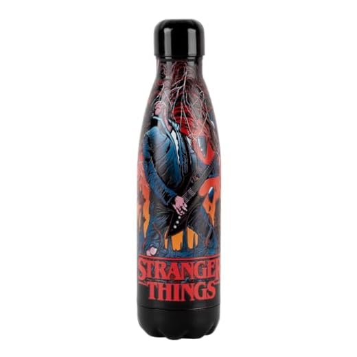 Konix Stranger Things Botella isotérmica - Acero inoxidable - 500 ml - Diseño Hellfire Guitar - Negro