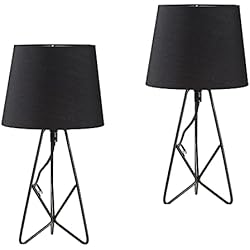 Lampara De Sal Negra OuXean Lámpara de Mesa Moderna, Portalámparas Metálicas con Pantalla de Tela, Decoración de la mesita de noche, Sala de estar y lámpara nocturna, 2 juegos, sin bombilla, Negro