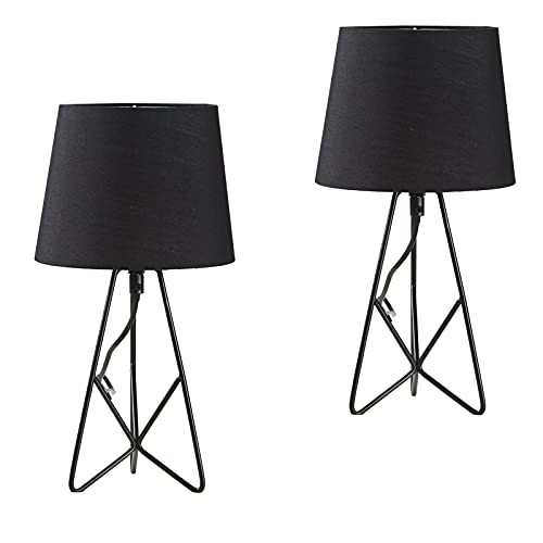 OuXean Lámpara de Mesa Moderna, Portalámparas Metálicas con Pantalla de Tela, Decoración de la mesita de noche, Sala de estar y lámpara nocturna, 2 juegos, sin bombilla, Negro