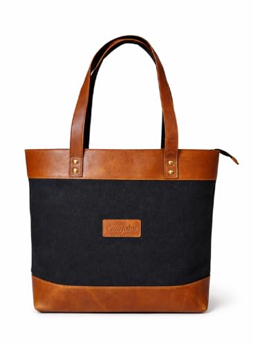 Image of Comfabie tote Bag for Women Handcrafted Women's Canvas Bag with pure Leather Shoulder Tote Bag & Handbag for Office and College | Women Office Bag for Ladies | Ladies Purse Handbag | leather tote bag