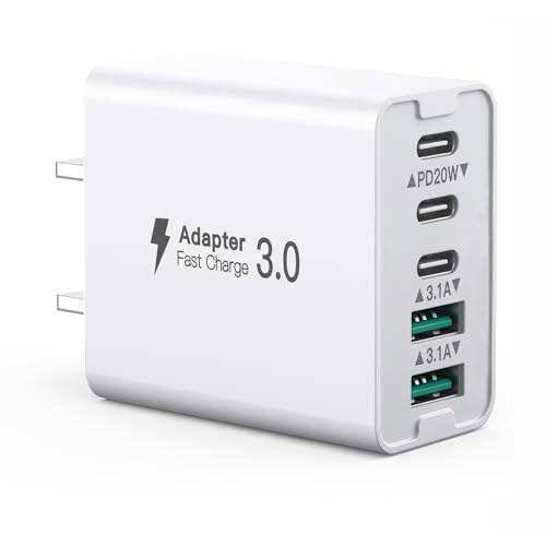 USB C Wall Charger, 50W 5 - Port Charger Block, Fast Charging 3 Type - C + 2 QC Wall Plug Multiport for iPhone 12/13/14/15, PD Fast Charger Power Adapter for Samsung S23/S22/S21/Tablet