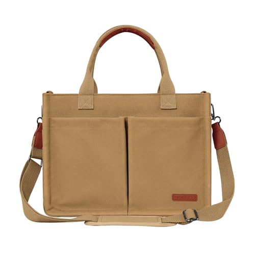 Image of FIORETTO Womens Canvas Tote Bag Purse with Individual Compartment, Zipper Top, Reinforced Bottom & Luggage Sleeve