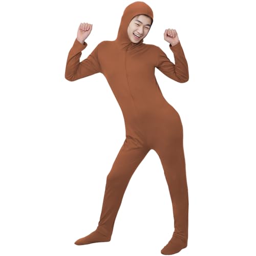 [Formemory] 全身タイツ コスチューム コスプレ 顔部分が開いている 仮装 ストレッチ 顔出し 変装 伸縮 着ぐるみ おもしろ コスチューム 衣装 ハロウィン 仮装 学園祭 歓迎会 文化祭 (ブラウン, XL)