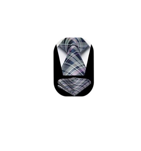Image of HISDERN Ties for Men Solid Houndstooth Neckties Handkerchief Formal Business Tie & Pocket Square Set Wedding Party