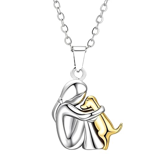 925 Sterling Silver Dog Necklace - Hugging Pendant Pet Memorial Gift