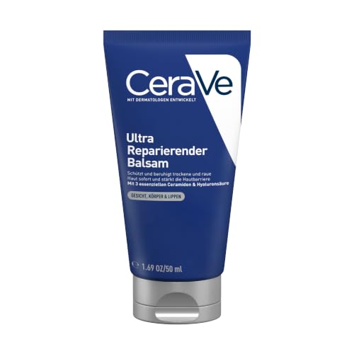 CeraVe Ultra Reparierender Balsam für Gesicht, Körper und Lippen, Creme für trockene, raue und rissige Haut, Mit 3 essenziellen Ceramiden und Hyaluronsäure, 50 ml
