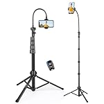 Phone Tripod, 85" Tall Tripod for iPhone with Remote, Gooseneck and Phone Holder, Overhead Phone Stand for Video Recording Watching Cooking Fitness Vlog, Compatible with iPhone Android, Black