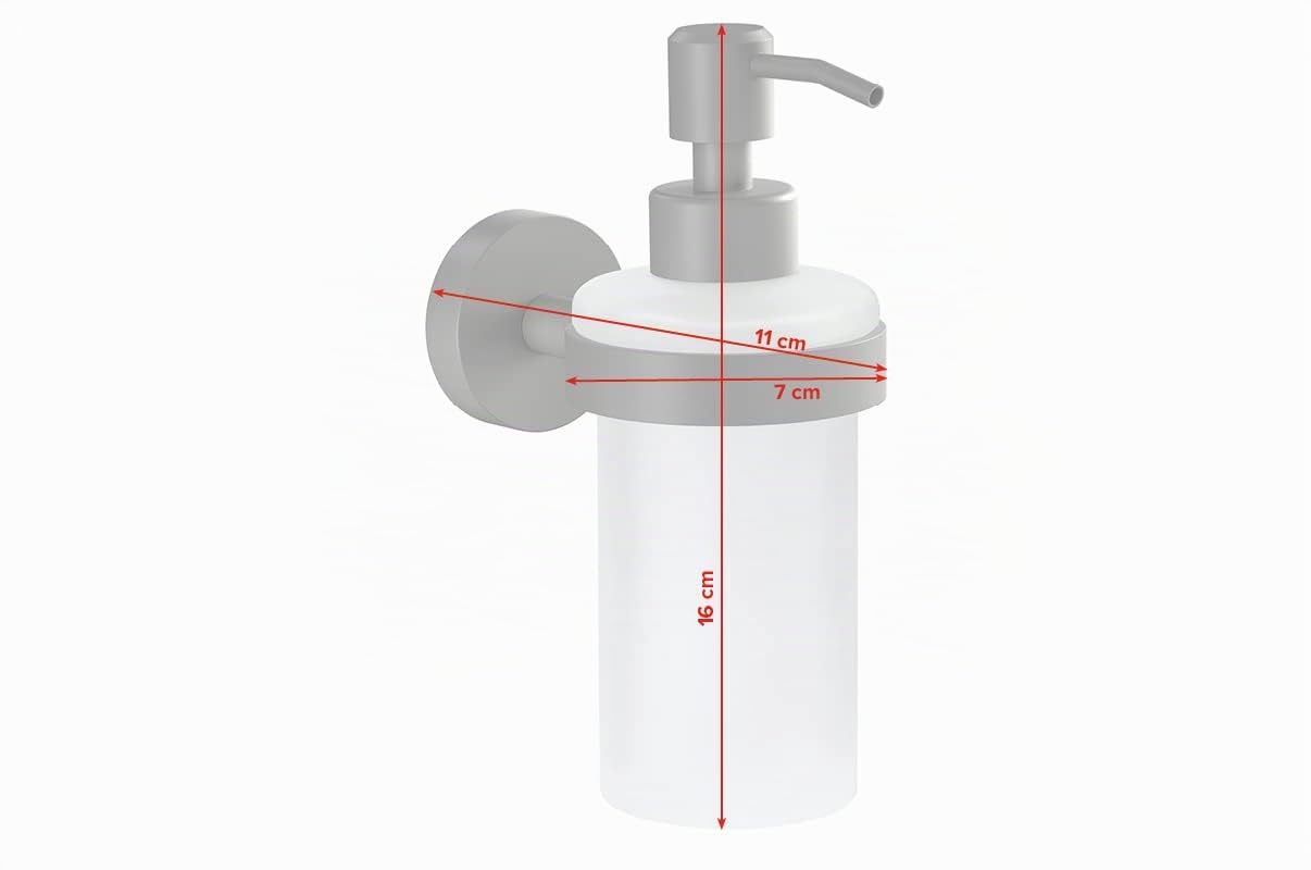 Tesa MOON GREY Dosatore per sapone in vetro satinato, per bagni moderni e in stile industriale - Senza foratura montaggio adesivo - 171 mm x 70 mm x 119 mm - 200 ml - Grigio opaco