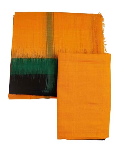 Image of Authentic Sambalpuri Handloom Cotton Unstitched Dhoti with Utari for Men | Traditional Odisha Weave Ikat Dhoti for Festive & Religious Wear