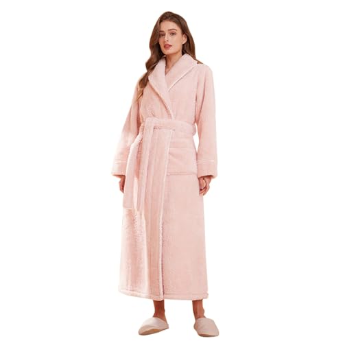 cfpqv Albornoz para mujer, ligero, largo, otoño, invierno, albornoz cálido, largo, suave, absorbente, ropa de casa, cuello alto, albornoces de spa para sauna, albornoz de viaje, ropa de dormir, ropa