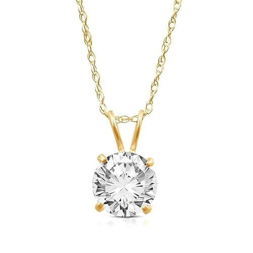 Jewelili 10K Gold CZ Solitaire Pendant Necklace