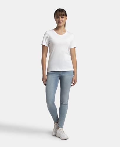 Image of Jockey AW89 Women's Super Combed Cotton Rich Fabric Relaxed Fit V-Neck Half Sleeve T-Shirt