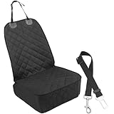 ZUKIDA サイドフラップ付き犬用車前部座席カバー、防水&傷防止犬用車シートプロテクター、安全ベルト付き滑り止めペット車シートパッド、ほとんどの車、SUV、トラック、ジープに対応 (ブラックCW02-1)