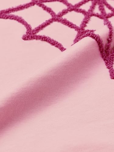 Image of The Souled Store Spider-Man: Ghost Web Women and Girls Short Sleeve Round Neck Light Pink Embroidered Cotton Breathable Streetwear Casual Everyday Trendy Oversized T-Shirts