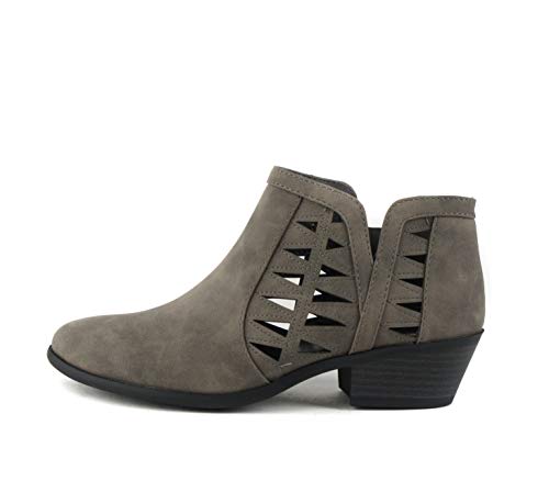 Image of Soda CHANCE Womens Perforated Cut Out Stacked Block Heel Ankle Booties (Wide Fit Available)