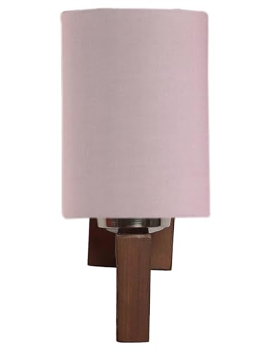 Image of Wall Lamp with Wooden Base (H- 10.9 Inch, Pinkish Grey) Wall Sconce for Bedroom /Living Room, Study Room, Hall, Home Office Decor | Indoor Lighting, Warm Ambient Night Light Lamp | Barrel Shape