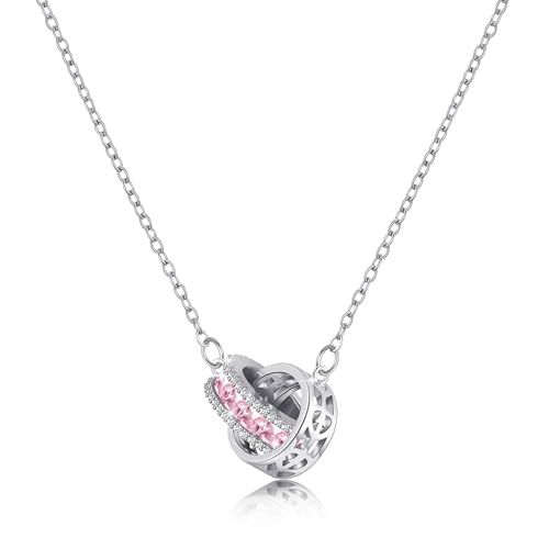 Linawe Collier rose en acier inoxydable pour femmes, colliers à pendentif en quartz rose, chaîne en argent, pierre de naissance, cristal, ensemble de chaînes de bijoux tendance