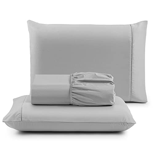 Jogo de Cama King Percal 400 Fios Ponto Palito 03 Peças, Antiácaro, Anti-pilling com Toque Macio - Cinza