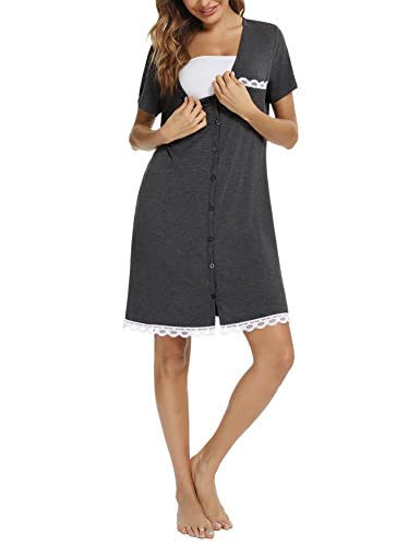 Uniexcosm-Maternity-Nursing-Nightdress-Womens-Short-Sleeve-Nightwear-Soft-Button-Down-Nightgown-Stripe-Sleepwear-Maternity-Pyjamas-Nightshirt