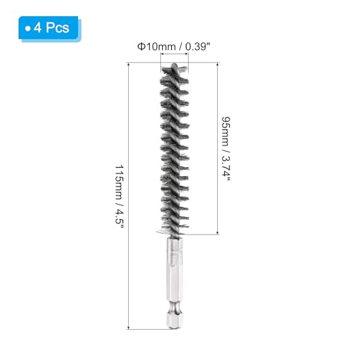 PATIKIL 10mm Dia Bore Brush, 4Pcs Stainless Steel Twisted Wire Cleaning Brush Pipe Cleaner with 1/4 Inch Hex Shank for Tubes, Ports, Bearings, Drill Driver, Silver Tone - Image 2