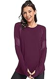 Muzniuer Women's Plain Long Sleeve T Shirt Workout Top Loose Yoga Tops Gym Sports T-Shirt with Thumb Hole Workout Shirts Yoga Tanks Workout Clothes for Women Darkpurple M