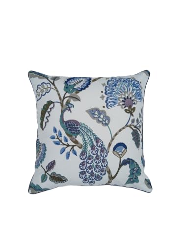 Image of Cotton Cushion Covers 16x16 Inch - Hand Block Floral Print Pillow Covers for Sofa, Couch & Bedroom (Pack of 5) (Blue Green)